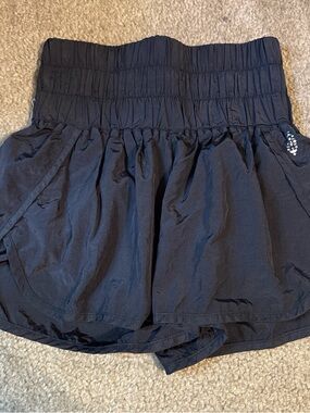 FP Movement by Free People Black Smocked High-Waist Flared Shorts